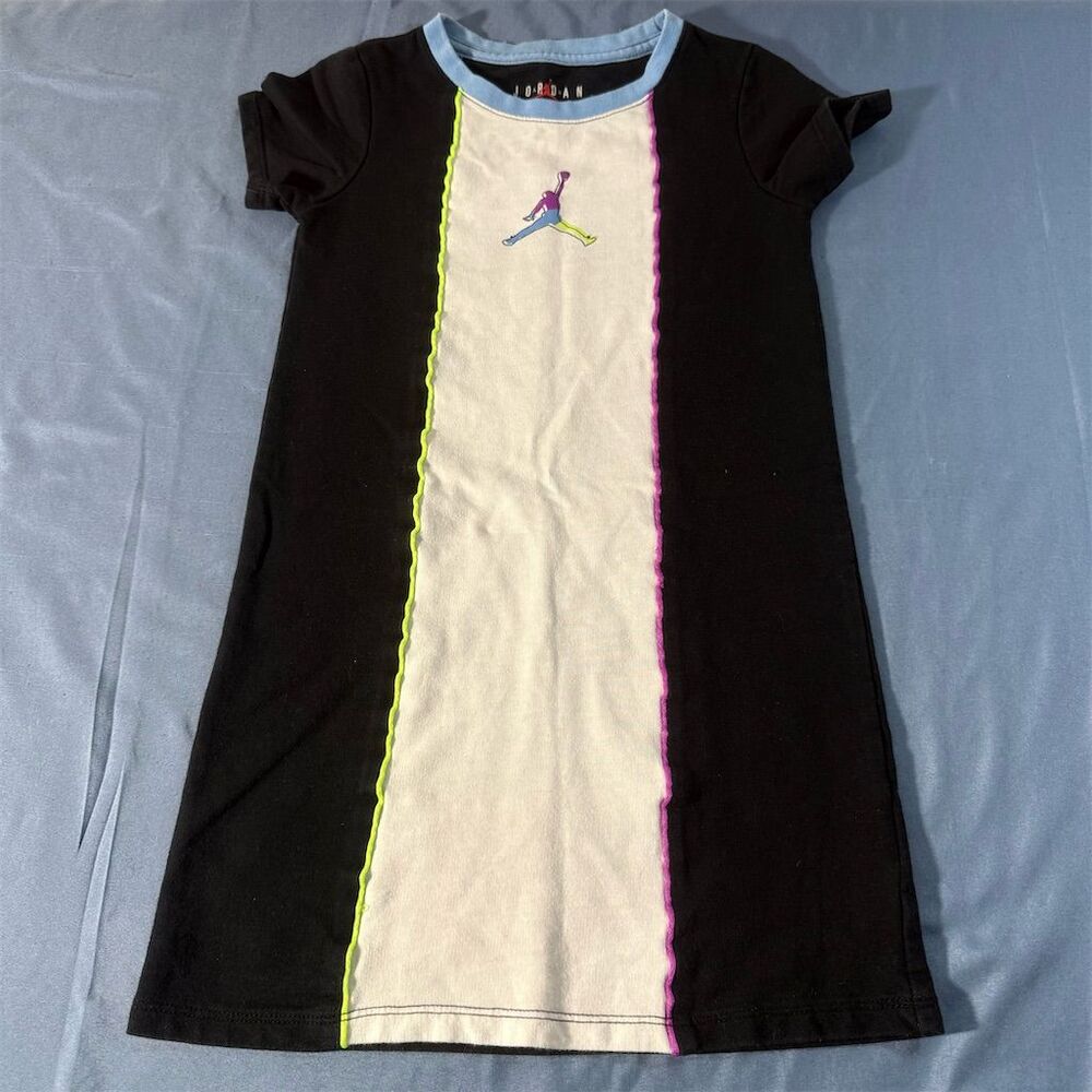 Jordan Girls' Black Striped T-Shirt Dress Size S Casual Spring Fashion